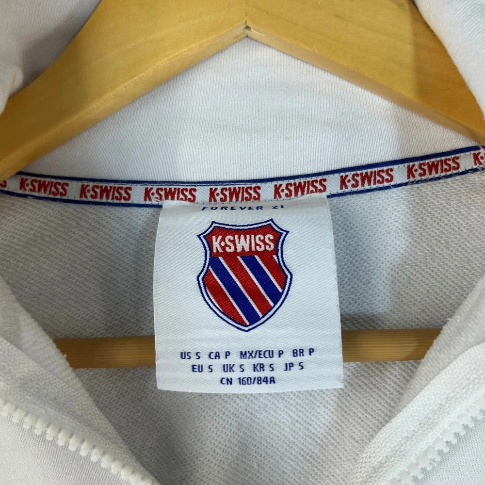 K-Swiss x‎ Forever 21 White 1/4 Zip Cropped Sweatshirt Striped Womens Size Small